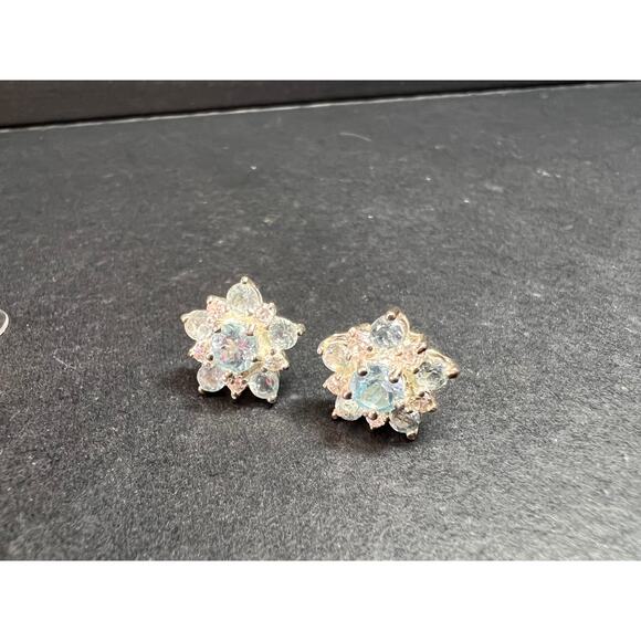 Vintage blue topaz and cz sterling silver snowflake stud earrings - Picture 14 of 16